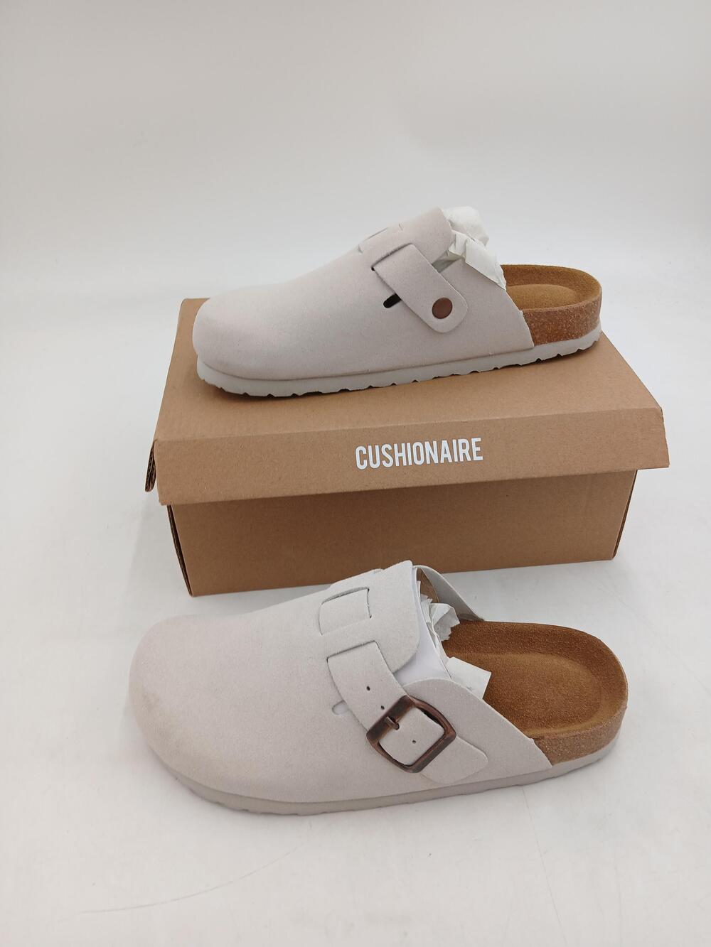 CUSHIONAIRE Hana Clog Shoes Womens White Vegan Suede Slip On Comfort Size 7